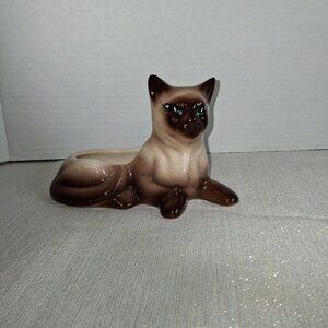 Vintage MCM Ceramic Siamese kitty Cat succulent Planter 7" Long x 4.5" Tall